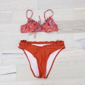 Womens Bikini Set‎ Size M Red Paisley Bandana Print Swim Coastal Cowgirl Beach